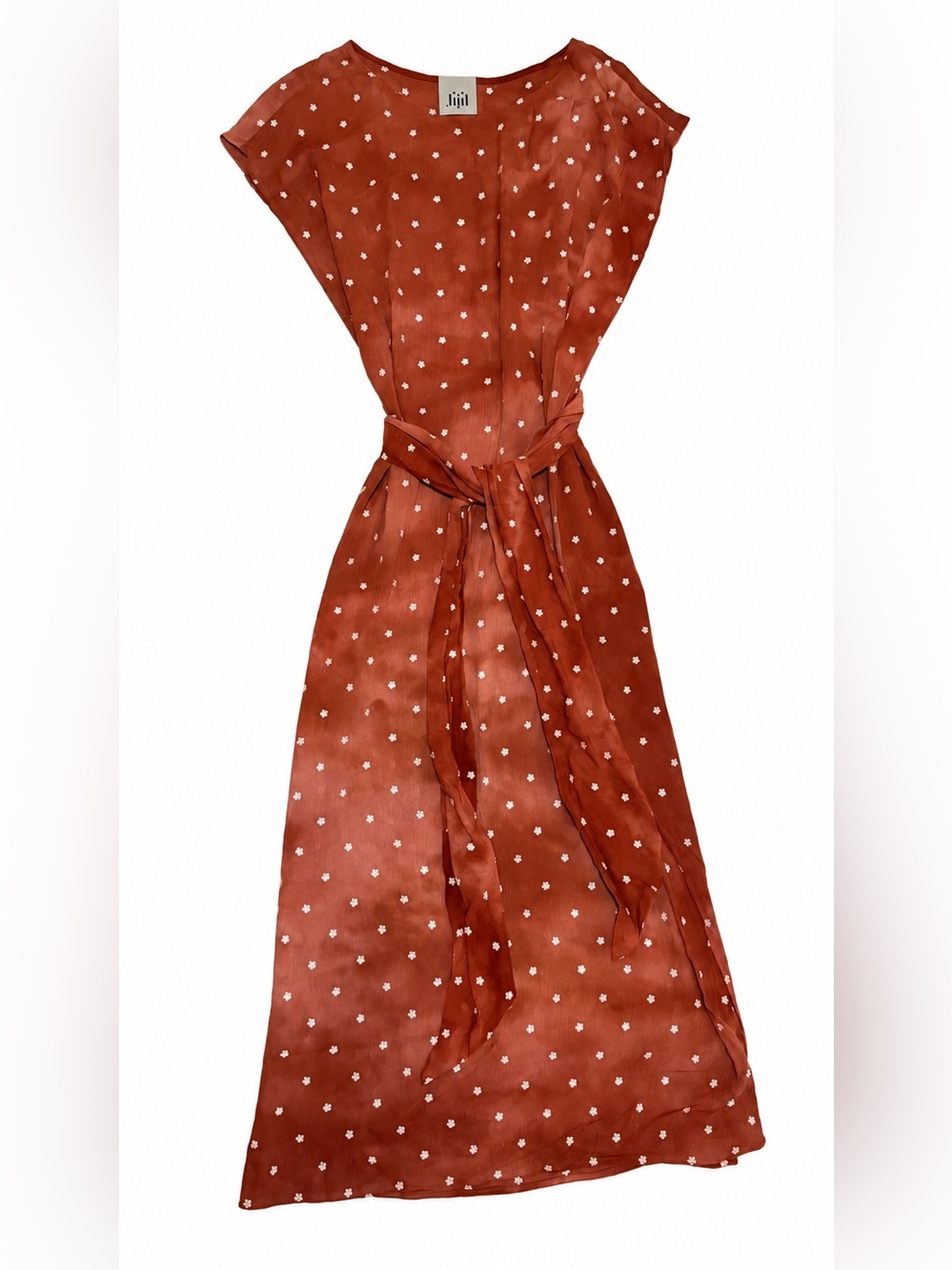 Jijil Italian Rust Floral Embroidered Belted Midi Dress IT 42 US 6